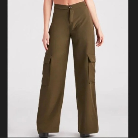Windsor Olive Keep It Cool Wide-Leg Cargo Trouser Pants XS NEW! - Picture 1 of 9
